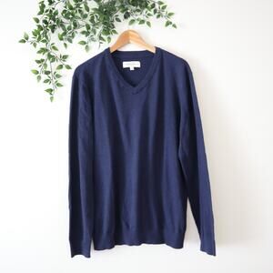 Hawker Rye Men's Blue Cotton Cashmere V Neck Sweater Size Large